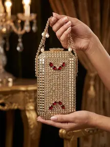 Luxury Gold Embellished Kundan Clutch | Bridal & Wedding Party Statement Bag