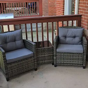 Walsunny  3 Pieces Patio Furniture Set, Outdoor Rattan Wicker Conversation Sofa Set w/Washable Cushion and Glass Tabletop for Garden Poolside Balcony