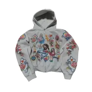 2024 Cross border Sportswear Right Picture Cartoon Printed Hooded Zipper Sportswear Casual Loose New Product Wholesale