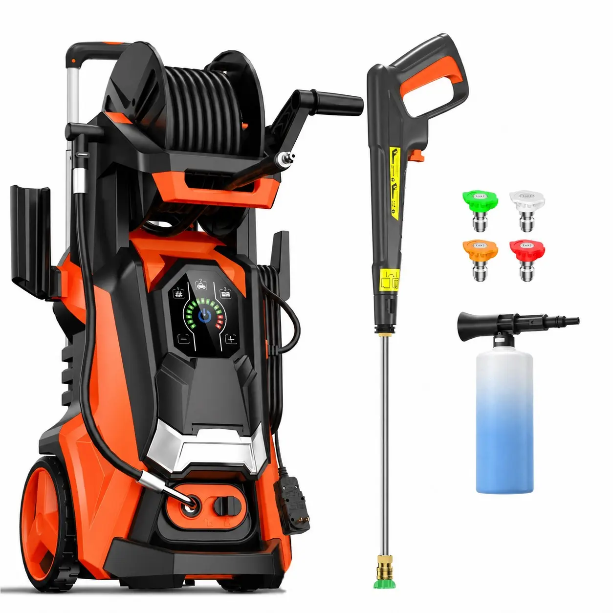 Electric Pressure Washer 5560PSI MAX 3.8GPM, 15 Level Adjustable Touch Screen, Efficient Cleaning Performance, with 4 Adjustable Nozzle, 500ML Foam Cannon, Stainless Steel Lance, Total Stop System for Car Wash, Home, Patio, Driveway Cleaning