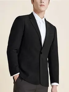 Men's Casual Solid Color Blazer Jacket, Soft Fitted Design with Button Closure & Decorative Pockets, Perfect for Daily Wear & Office Use