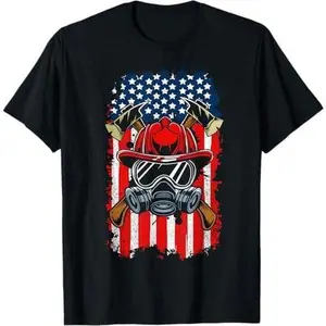 USA Flag with firefigter design for fireman T-Shirt