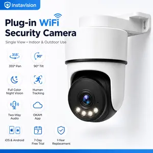 WiFi 3MP FHD Home Security Camera, Plug-in Power, 360° PTZ Panorama Surveillance Camera with Color Night Vision, Motion Tracking, Two-Way Audio, Siren Alarm, SD/Cloud Storage, Weatherproof for Yard Garage Outdoor Safety