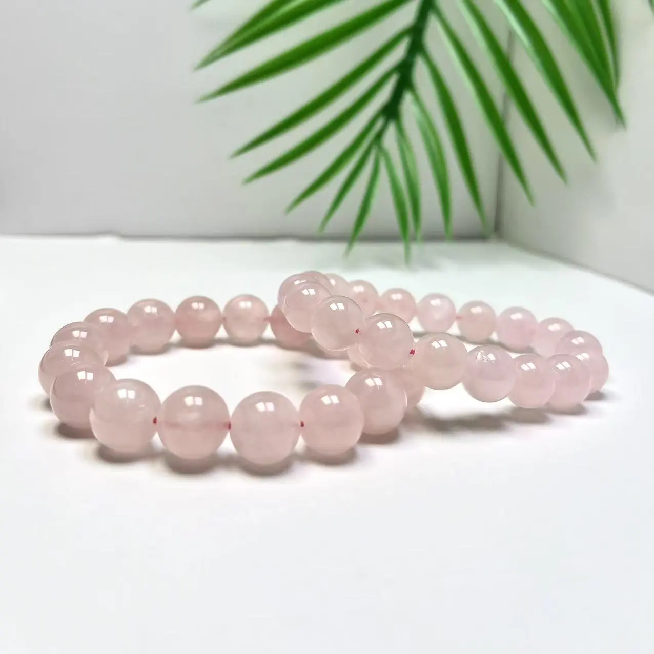 Women's Unisex Rose Quartz Beaded Bracelet - Grapefruit-Tone Mauve-Pink Solid Tone, Beaded Texture, Single Loop Design for Daily Wear Natural Gemstone Jewelry