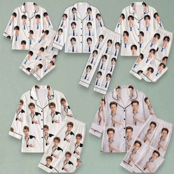 CORTIS Inspired Pajama Set, All-Over Member Portrait Print Satin Sleepwear, Button-Up Short Sleeve Shirt & Shorts Set, K-Pop Style Nightwear #PajamaSet #SatinSleepwear #PortraitPr
