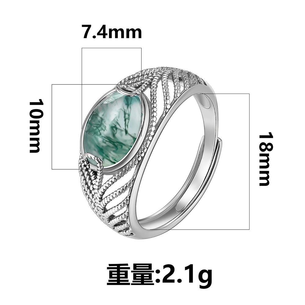 Vintage 925 Sterling Silver Moss Agate Ring for Women  Band Filigree Leaf Design Natural Green Stone Statement Jewelry Boho Aesthetic Promise Ring Birthday Gift for Her