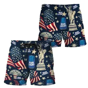 B.u.d L.i.g.h.t Vintage Flag Swim Trunks – Patriotic Beer Lover Beach Shorts, USA Liberties Style Summer Pool Party Swimwear for Men, Lightweight Quick Dry Vacation Outfit