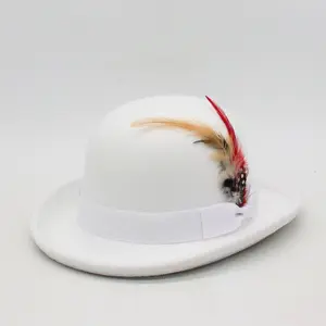 Women's Vintage Bowler Hat Wide Brim Church Hats with Colorful Feather for Fancy Dress Costumes Accessory Classic Cotton Polyester Fashion