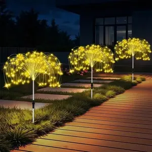 Solar Firework Lights Set of 4, 8 Lighting Modes, Decorative Garden Lights, Outside Lights, Solar Led Patio Outdoor Garden Decor, Wedding Party Patio Pathway Christmas Decoration