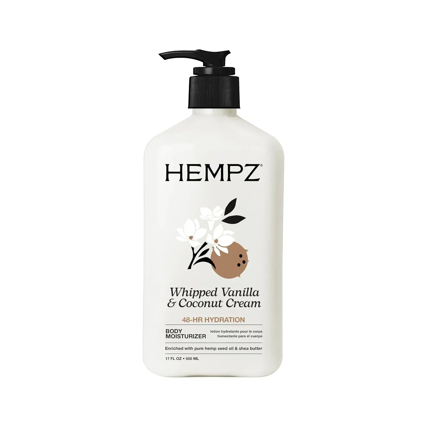 Hempz Whipped Vanilla & Coconut Cream Moisturizing Body Lotion - 17 Fl Oz | Pure Hemp Seed Oil for Dryness, Shea Butter & Coconut Oil, 48-Hour Hydration, Vegan & Cruelty-Free, Paraben-Free