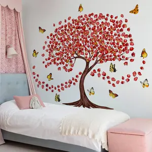 Hand-Drawn Leaf Tree Butterfly Decorative Wall Stickers Set, 2 Sheets (30x90cm), Home Decor for Living Room & Bedroom Walls