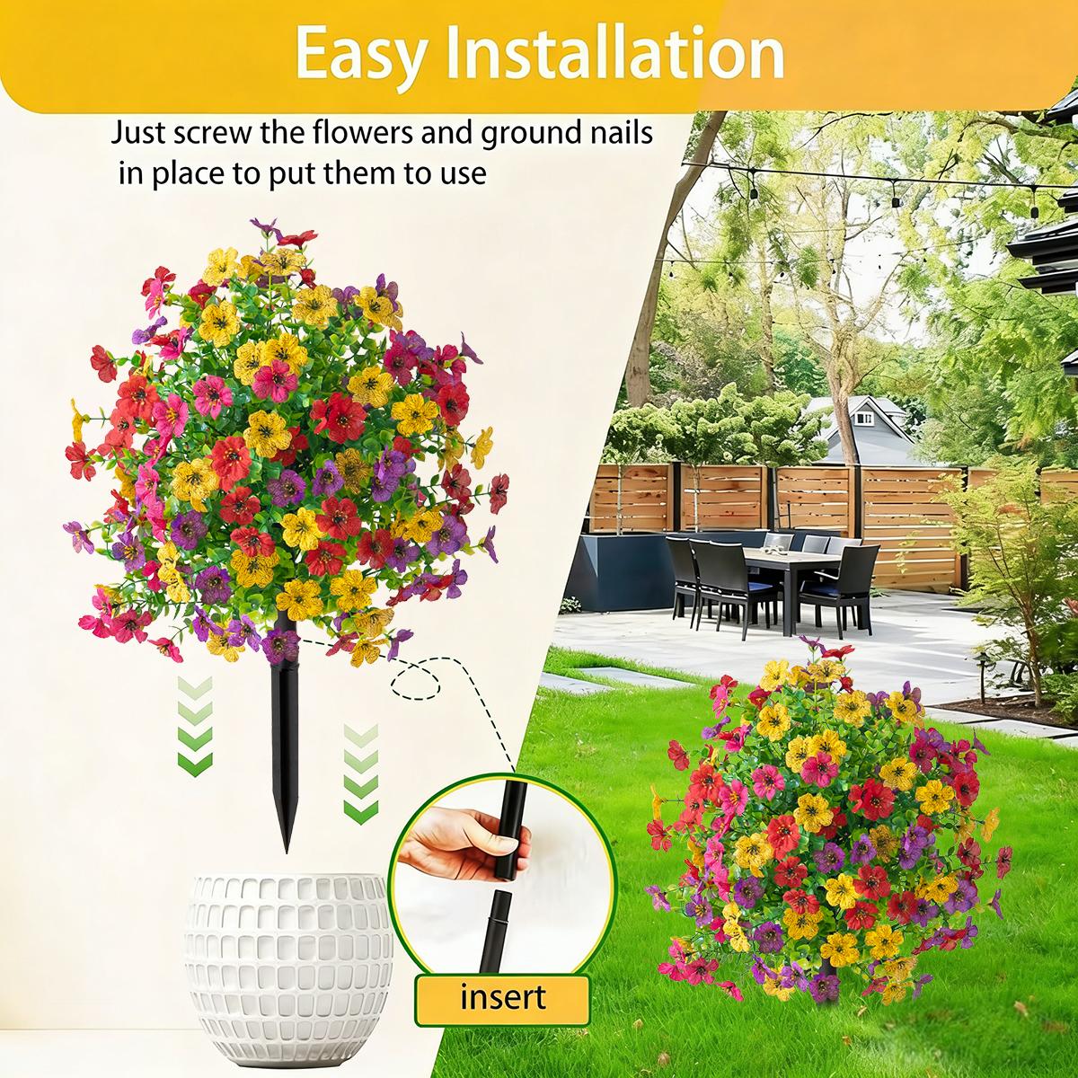 Artificial Flowers for Outdoor Indoor Garden Home Decoration, Plastic Faux Flowers, Faux Flower Daisy with Eucalyptus Leaves Fake Plants Greenery Boxwood Porch Patio