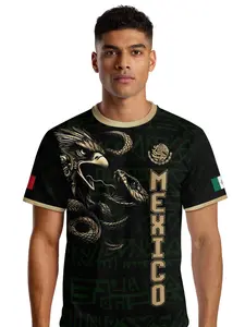 Mexico Gold Aztec Eagle Serpent Soccer Jersey, Casual Fitted Long Sleeve Top, All Season Wear, Ethnic Tribal Design, Soccer Shirt, Jersey Shirts
