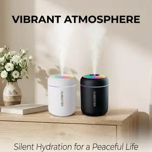 Colorful Atmosphere Black/White Humidifier, Silent Air Humidifier for Bedroom Home Decoration