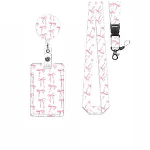 Butterfly Pattern ID Badge Holder Set, 1 Count Cute Badge Holder with Lanyard & Retractable Badge Reel, Identification Badges & Supplies for Students & Office Workers, Nurse Badge Reel