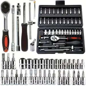 46-Pc Chrome Vanadium (CR-V) Steel Socket Wrench Set, Hex Wrenches & Socket Combination Hand Tool with Metric & SAE Sizes, Quick-Release Ratchet, Portable Storage Case, Heavy-Duty for Car Repairs & Home Use