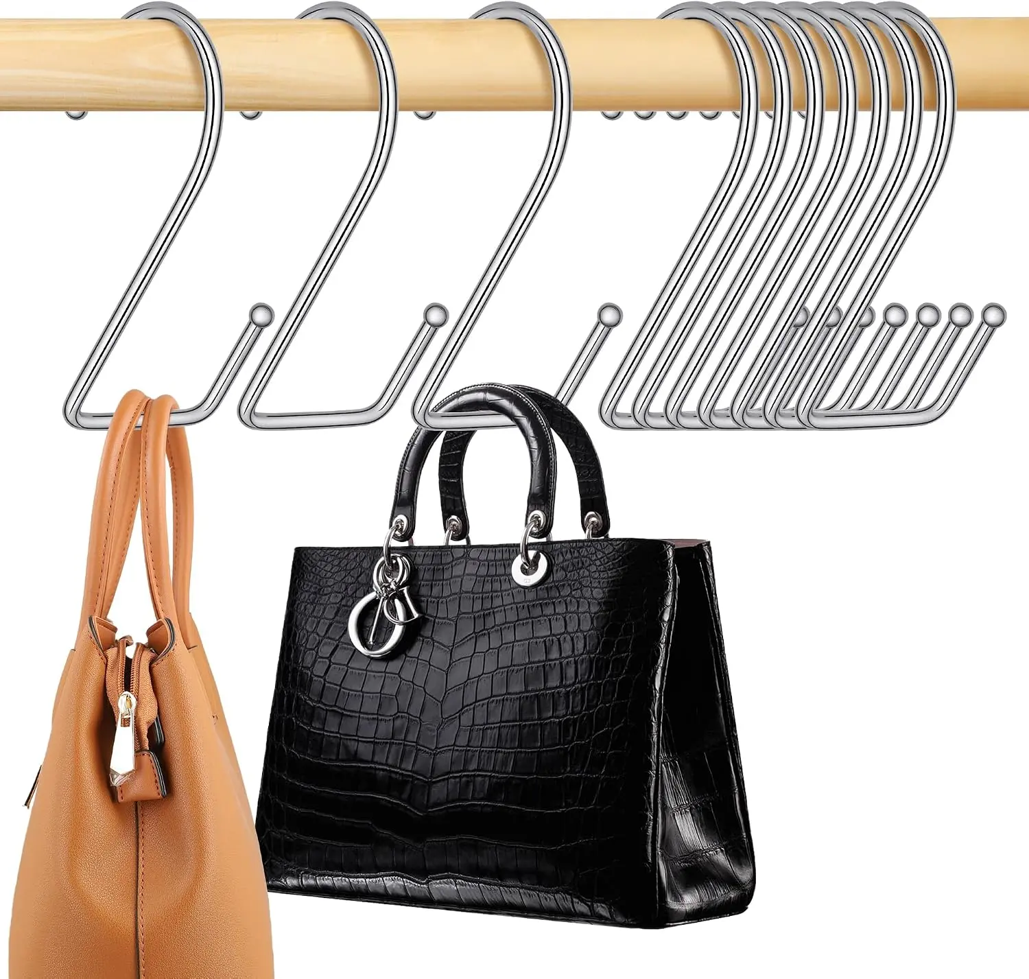 15-Pack Sturdy Metal Functional Closet Hangers with Adjustable Hooks, Closet Organizer & Storage for Purses, Backpack Holder, Silver, Functional Hanger