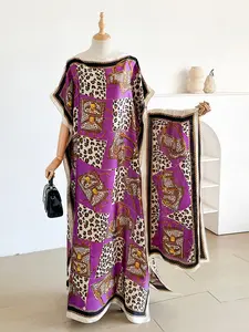 Elegant Silk Leopard Print Dress Set, Long Robe Shawl Scarf + Stripe Silk Scarf, Women's Casual Summer Beach Sun Protection Satin Scarf, Lady