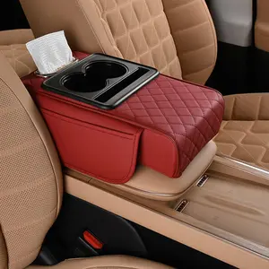 Car Armrest Cushion, 5-in-1 Center Console Cover with 2 Storage Bags, Cup Holder, Tissue Box Slot, and Phone Slot for Sedans, Car Accessories Interior Organizers