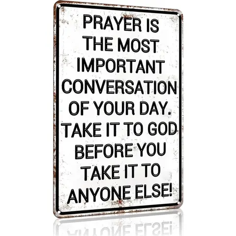8*12in Traditional Tin Farmhouse Metal Religious Wall Art Sign - 8x12 Bold Message Christian Faith Plaque, Pre-Drilled Hang Decoration for Home Church, Outdoor Porch Décor, Confirmations Gift for Adults