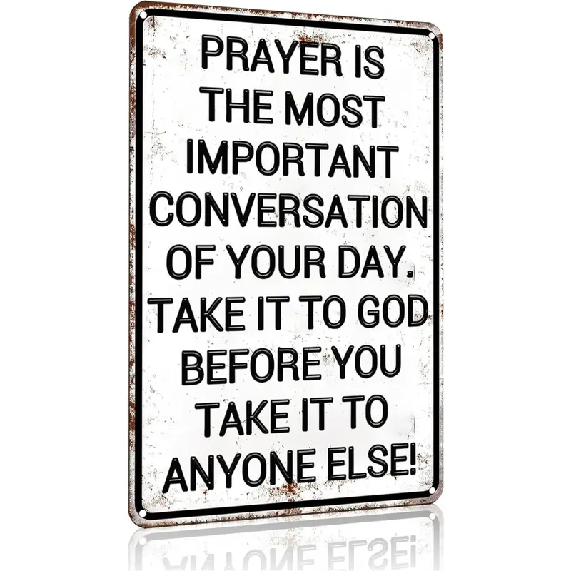 8*12in Traditional Tin Farmhouse Metal Religious Wall Art Sign - 8x12 Bold Message Christian Faith Plaque, Pre-Drilled Hang Decoration for Home Church, Outdoor Porch Décor, Confirmations Gift for Adults