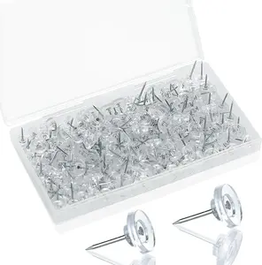 200 Pack Clear Push Pins  Thumb Tacks for Bulletin Boards, Cork Boards, Wall Displays  Flat , Heavy Duty Plastic,  Storage Box Included
