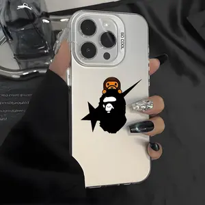 A black Ape Star Monkey Pattern Shockproof Phone Case for iPhone 7 8 X XR 11 12 13 14 15 16 17 Pro Max Plus Air Protecitved Cover ,Cool Streetwear Cartoon Design