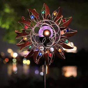 Solar Wind Spinner Multi-Color LED Lighting by Solar  Glass Ball with Kinetic Wind Aculptures Dual Direction Decorative Lawn Ornament Wind Mill