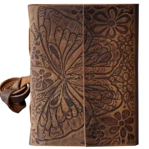 Butterfly Handmade Vintage Leather Journal Flower Embossed Office Notebook Handbook Writing Diary Sketchbook Travel 200 Pages 5 x 7 inches