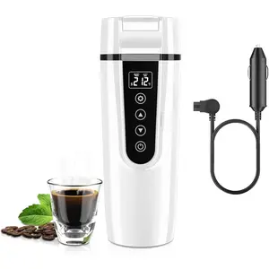 Car Electric Kettle for Travel : 12V/24V Small Electric Water Kettle, Multi-Temp Control 400 mL Portable Car Water Boiler for Brewing Coffee Tea,LCD Display 304 Stainless Steel Truck Heating Cup