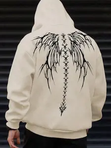 Cyber Sigilism Fallen Angel Wings Hoodie | Opium Core Aesthetic Casual Oversized Sweatshirt | Gothic Spine Graphic Back Print Streetwear | Heavyweight Boxy Fit Y2K Grunge Pullover | Graphic Hoodies