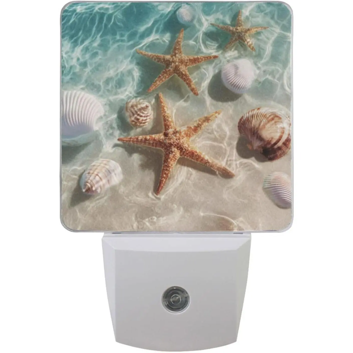 2-Pack Ocean Themed Starfish & Seashell LED Sensor Night Lights - Low Voltage Plug-In Lamp, AC Power Supply, Auto Dusk-Dawn Shut-Off, Adult-Friendly Indoor Led Lights Bedroom, All Standard Outlets Compatible Decor Lamp