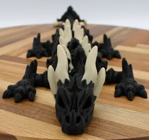 Gravecoil Ossified Dread Bone-Horned Undead Dragon 3D Printed PLA+ Articulated Deathcoil Body Twin Bone Horns Grim Black Pale Bone Accents Over 12" Long