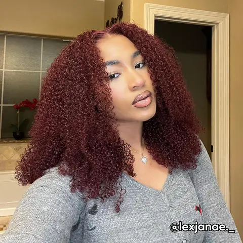 [Clearance Sale] Wiggins Hair Cherry Cola Red Color Glueless Human Hair Wigs Afro Kinky Curly Wig 5x7 Lace Closure Human Hair Pre Cut Pre Plucked Ready to Go Glueless Wigs