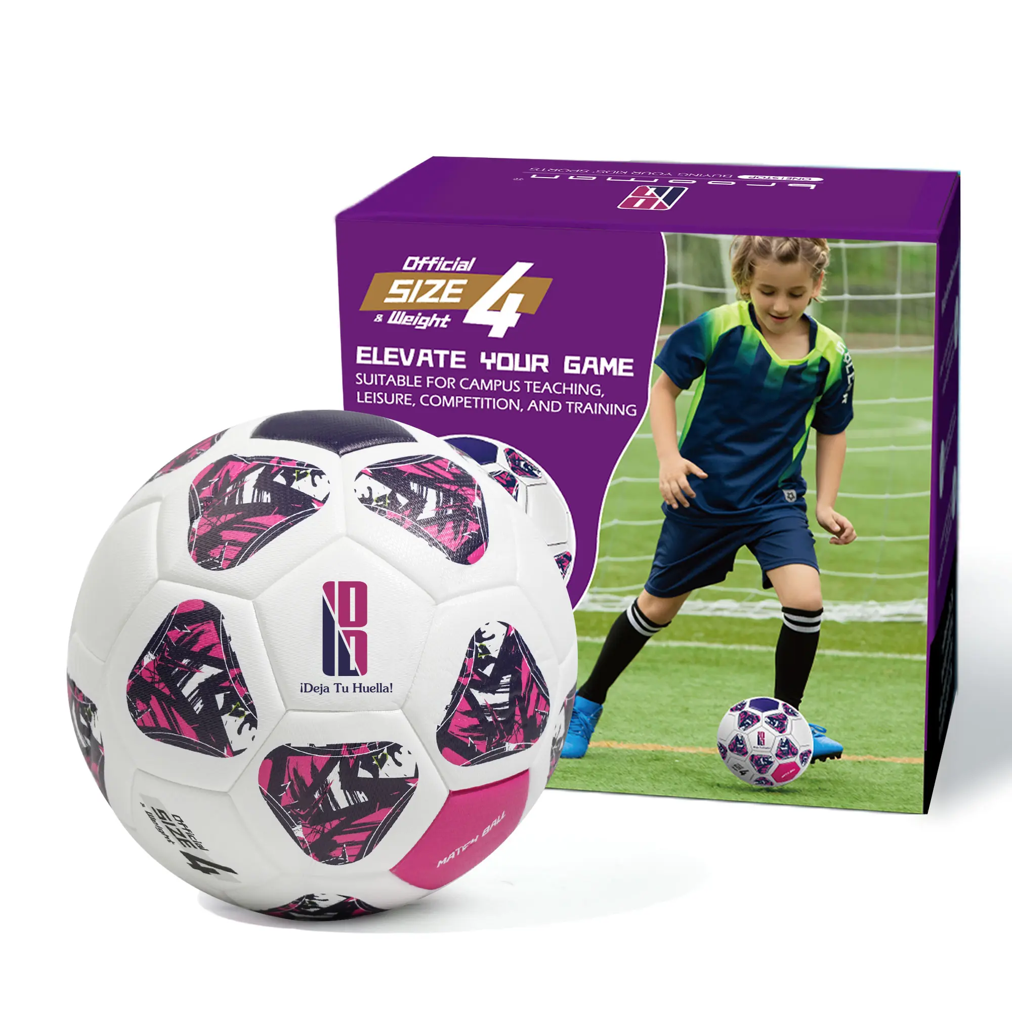 brooman Youth Soccer Ball Size 4, Traditional Style with Hexagonal Pattern for Outdoor Training, Practice, and Games