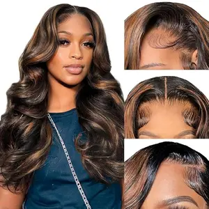 Highlight Balayage Color Body Wave Wig 150% Density 13x4 Lace Front Wigs Body Wave Highlight Ombre 1B/30 Brown Lace Front Hair Wig