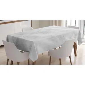 Marble Print Tablecloth, Abstract Soft Pastel Toned Onyx Stone Background with Grunge Effects, Rectangular Table Cover for Dining Room Kitchen Decor, 60" X 84", Pale Grey White