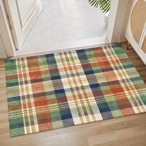 Rustic Multi-color Plaid Rug, Suitable for living room, bedroom, dining room, furniture decoration aesthetics, non-slip rubber backing
