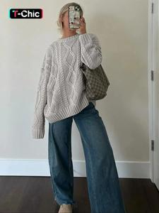 women's plain cable knit sweater, casual drop shoulder long sleeve jumper for fall & winter, sweaters for women, women's knitwear for daily wear