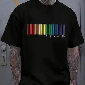 Rainbow Barcode Pride T-Shirt, LGBTQ+ Equality Casual Top Sweatshirt Round Neck