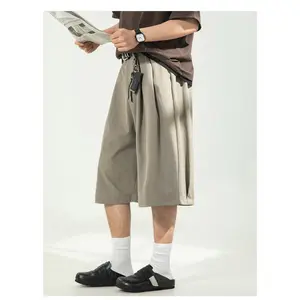 Men's Oversized Vintage Japanese-Style Pleated Loose-Fitting 6-Point Plain Casual Spring Versatile Bottoms Jeans