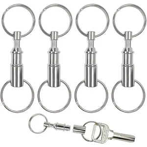 Tenalleys 4 Pack Quick Release Keychain Detachable Pull Apart Keychain Dual Pull Apart Key Chain(Silver)