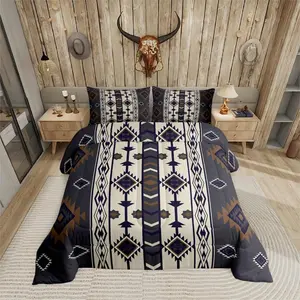 Aztec Geometric Comforter Set,Vintage Western Boho Bedding Set,Southwestern Ethnic Tribal Bedding Comforter Sets,American Native Quilt Duvet