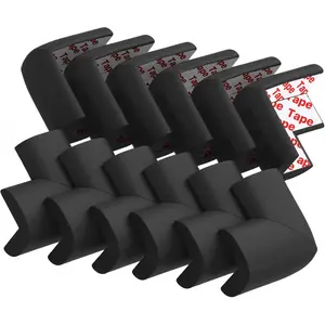 12 Pack Soft Corner Protector Baby Proofing Edge and Corner Guards, Safety Pre-Taped Rubber Foam Furniture Bumper for Fireplace, Table, Stair, Cabinet (Black)-USA