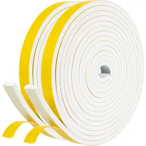 Weather Stripping Door Seal White 1/2 in X 1/4 in Adhesive Door Seal Strip for Window Frame, Soundproof  Tape Roll Draft Proof High Density Insulation Strip 2 Rolls X 13 Ft Each, 26Ft