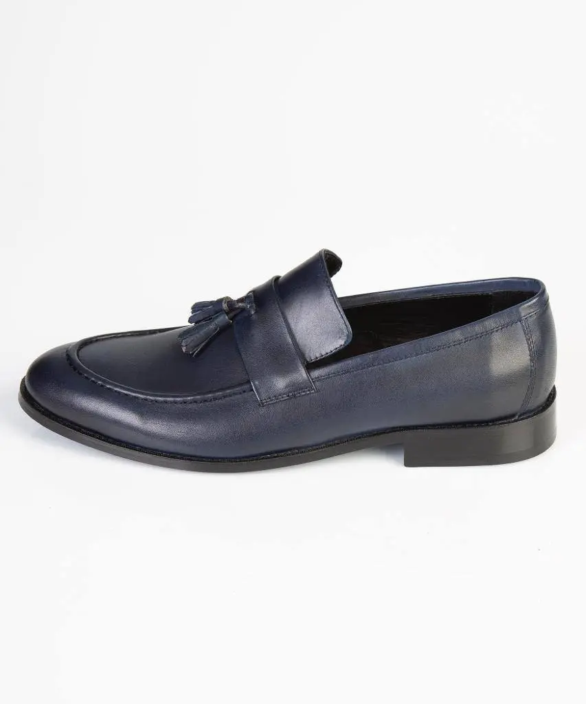 Men's Midnight Navy Tassel Loafers, Handcrafted Formal Footwear in 100% Turkish Leather with Leather Sole, Shoe, Casual, Elegant, Luxury, Slip On, Classic, Loafer Slip-On