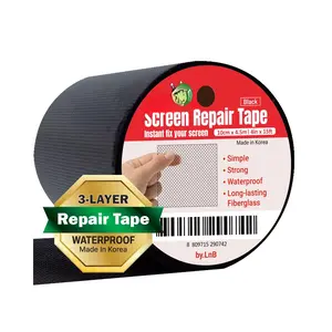 Screen Repair Kit for Windows or Doors (4" x 15FT, Black) 3-Layer  Adhesive Tape,  , Ease-Installation Fiberglass Covering Mesh by
