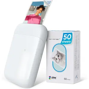 2x3" Photo Printer, Mini Instant Portable Color Mono Photo Printer Bundle 50 Zink Adhesive Paper,  5.0, Compatible w/iOS & Android, Small Picture Printer for , Smartphone, White