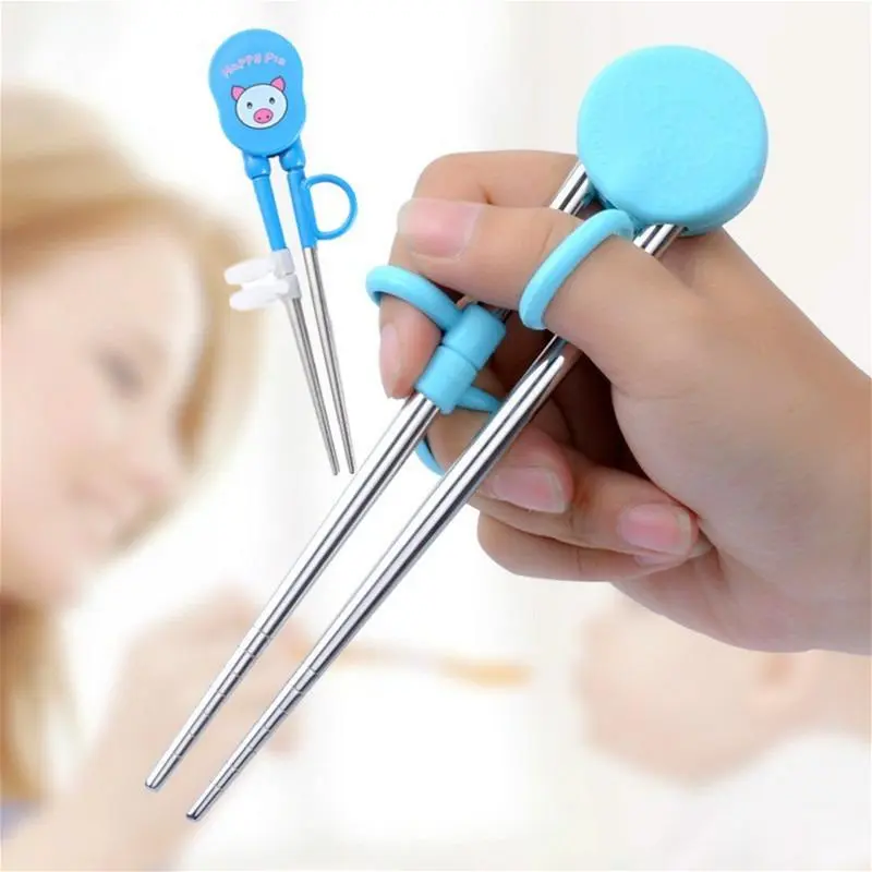 Chopsticks for Beginners Training Using Chopsticks Silicone Ring Removable Stainless Steel Chopsticks Correct Usage Training Cutlery Chinese/Japanese/Korean Food Accessories Teaching Chopstic