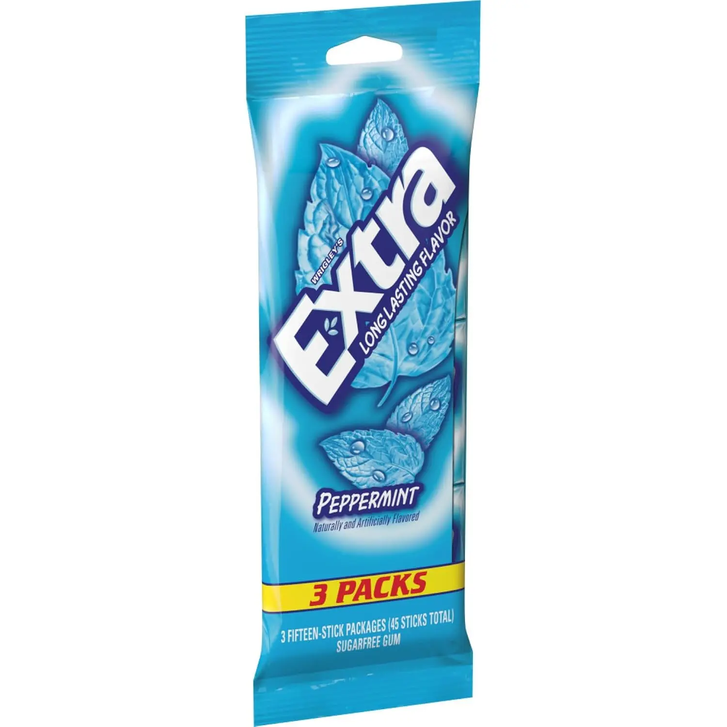 EXTRA Peppermint Sugar Free Gum Back To School Chewing Gum, 3 Pack Bulk Gum (45 Sticks Total)